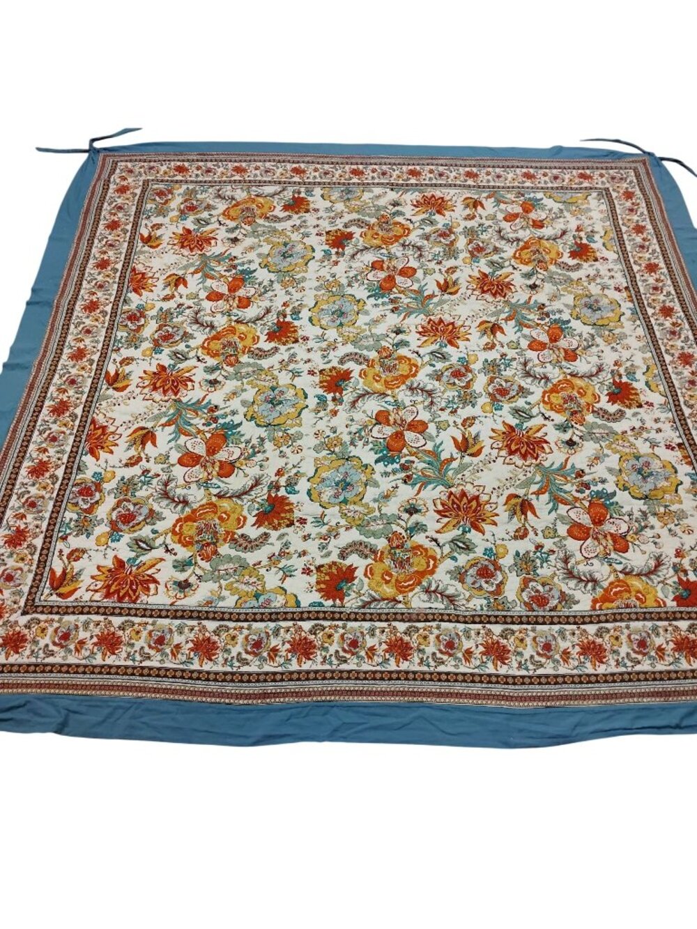 Soft Surroundings 100% Cotton Queen Bed Quilt Blue Red Rust Floral